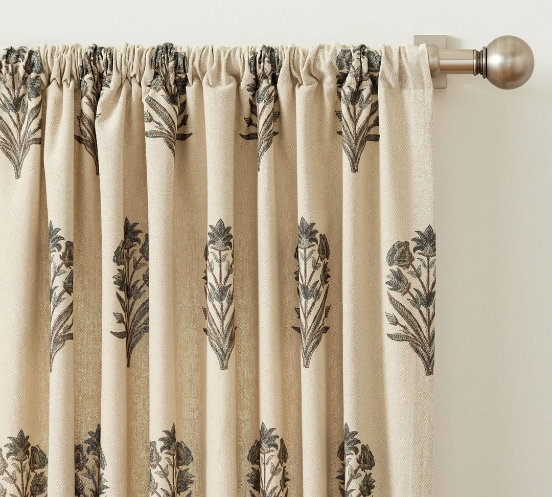 Elinor Floral Mughal Linen Cotton Curtain-108"