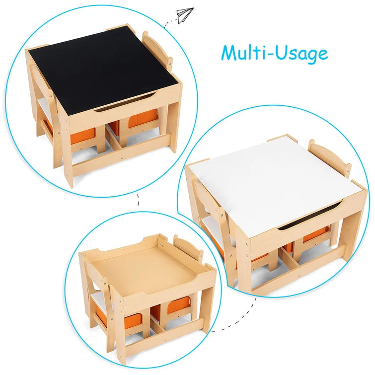 Kids 3 Piece Square Play Activity Table and Chair Set