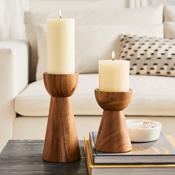 Pure Wood Pillar Candle Holders Small