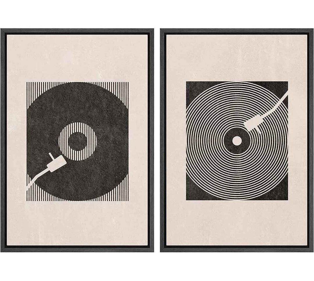 Music Record Player Boho Wall Art with Frame I