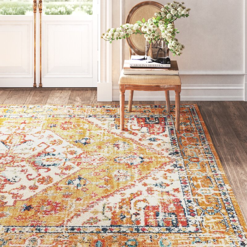 Baylee Oriental Yellow Ivory Area Rug 8'x10'