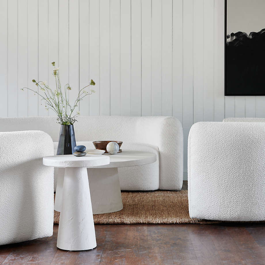 Willy White Plaster Round Pedestal Side Table