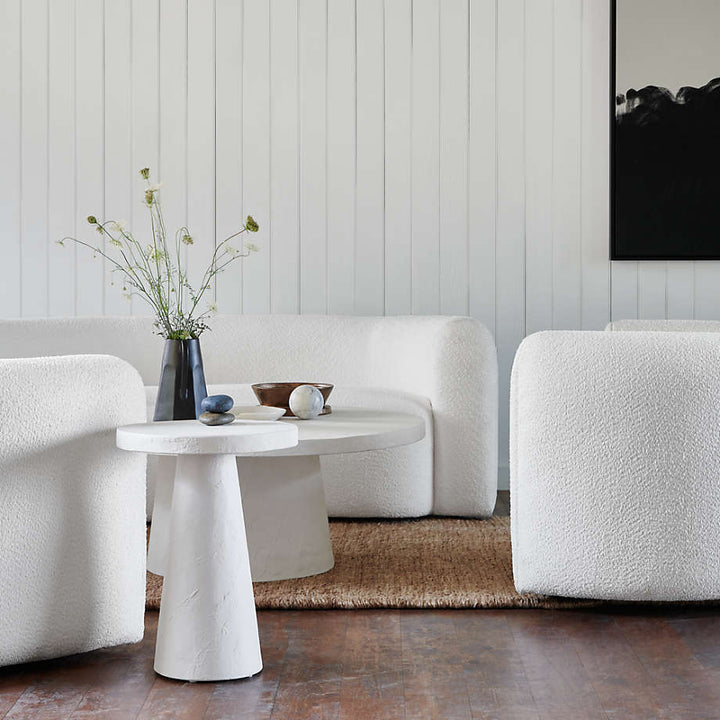 Willy White Plaster Round Pedestal Side Table