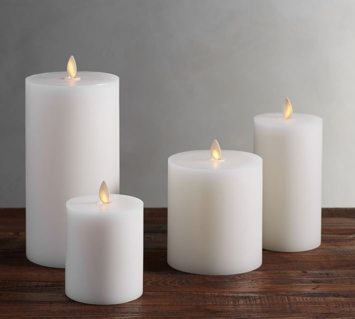Premium Flickering Flameless Wax Pillar Candles Set of 4