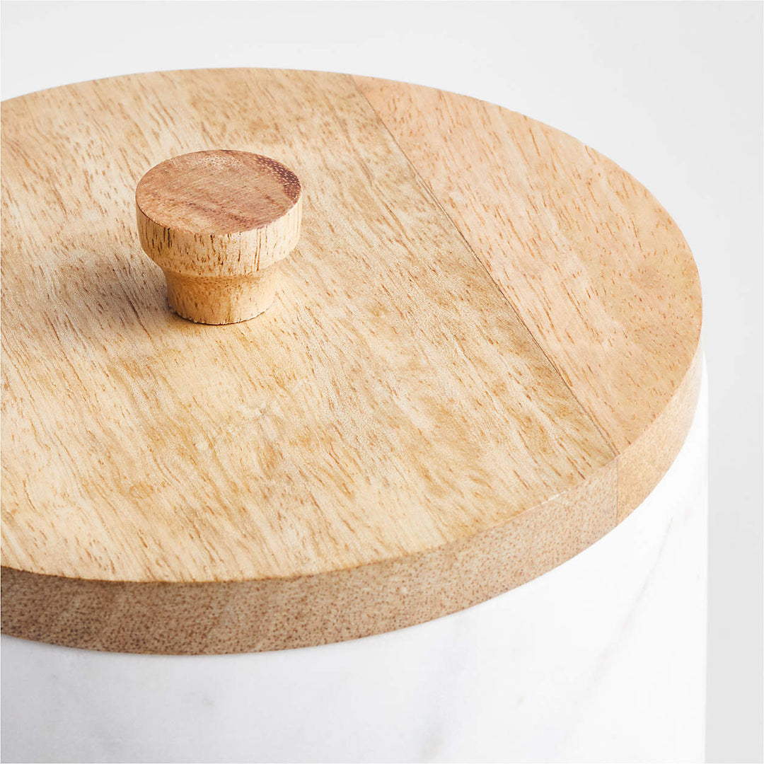 Large White Marble Canister with Wood Lid-Large