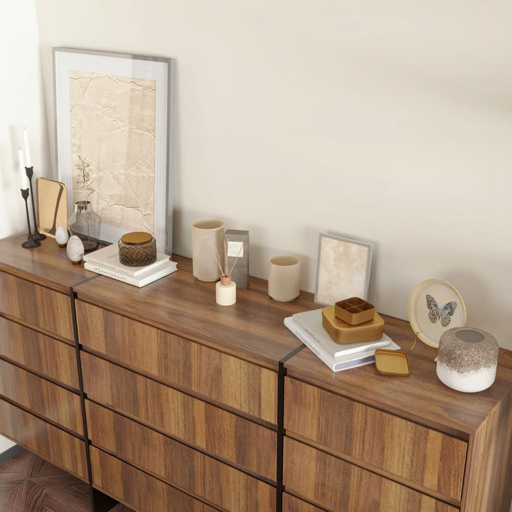 Mid Century Modern 12 Drawer Dresser With Wooden Base