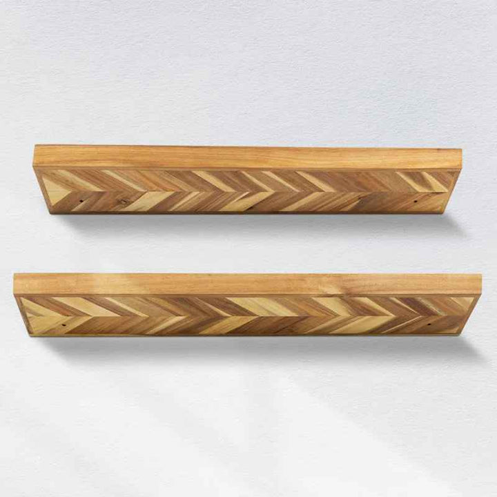 Jorgensen 2 Pieces Acacia Solid Wood Chevron Floating Shelves for Wall Decor