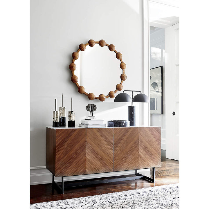 Suspend 57" Walnut Wood Media Console with White Marble Top