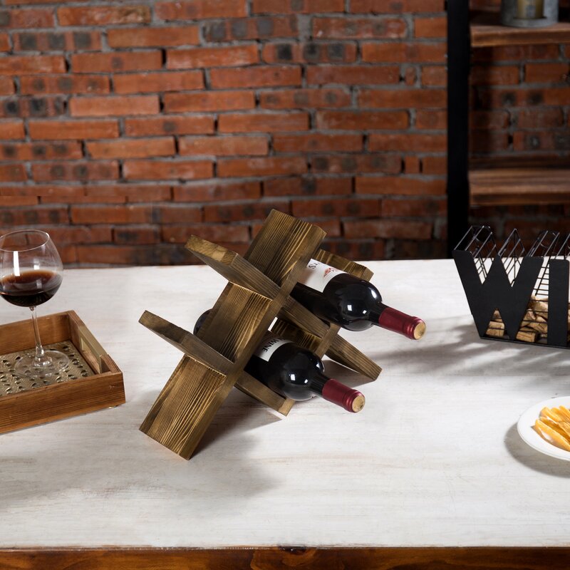 Southwell Solid Wood Tabletop Wine Bottle Rack in Brown