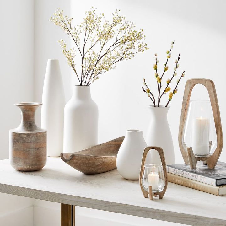 Mid Century Wood Lanterns Whitewashed