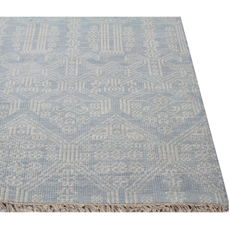 Abby Geometric Hand-Knotted Wool Area Rug in Light Blue7'6"x9'6"