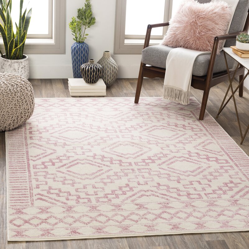 Rectangle Aleman Oriental Pale Pink Cream Area Rug 6'7"x9'