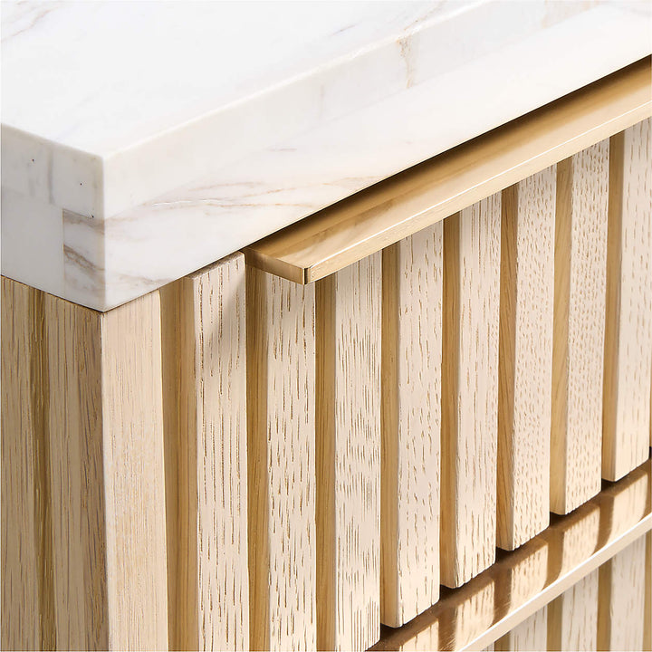 Batten Natural Oak Wood Console Desk with White Marble Top