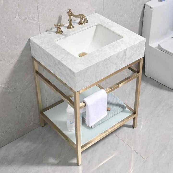 Carrara Marble Theiler Bathroom Vanity with Sink