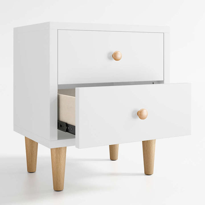 Finn White Wood 2 Drawer Kids Nightstand