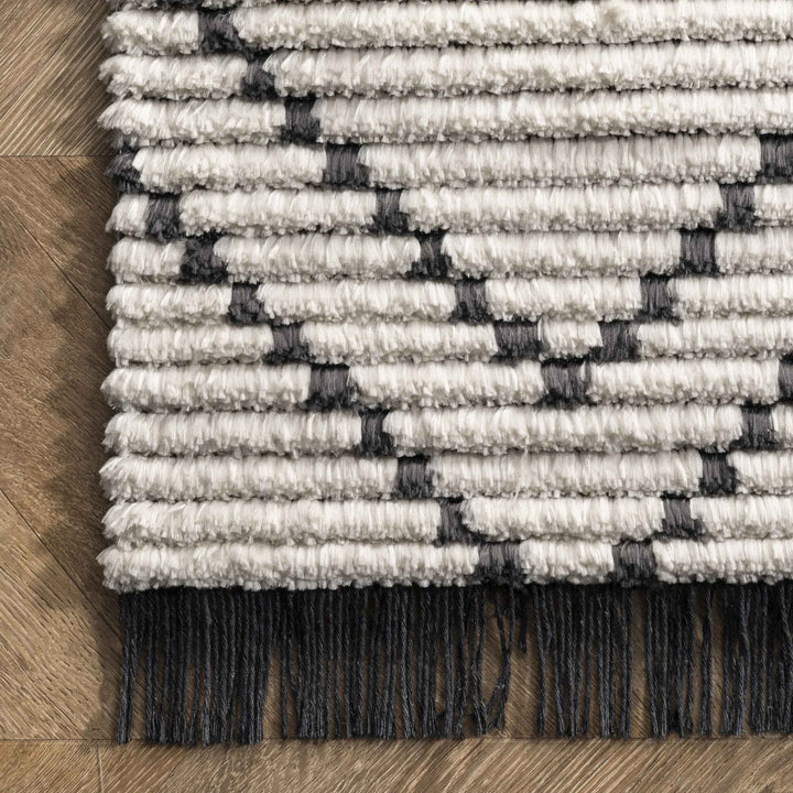 Nola Geometric Textured Shag Power Loom Performance Beige Rug-6'7"x9'2"