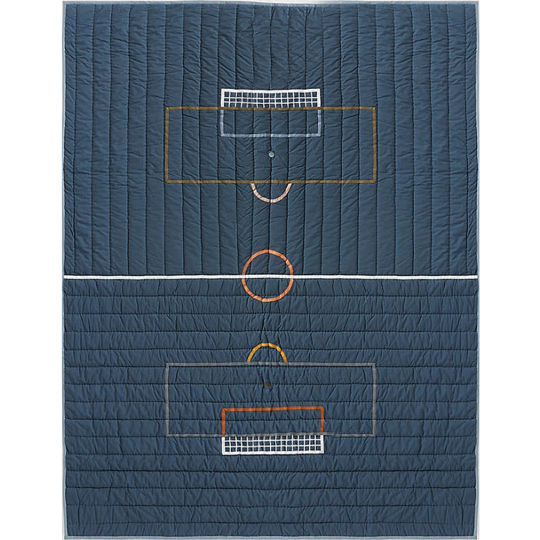 Modern Soccer Embroidered Hand Quilted Organic Cotton Kids Quilt-Twin