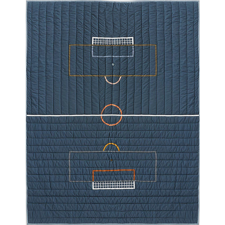 Modern Soccer Embroidered Hand Quilted Organic Cotton Kids Quilt-Twin