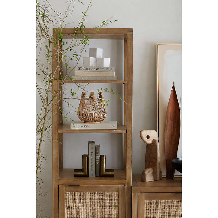 Blake Light Brown Teak and Rattan Tall Storage Cabinet