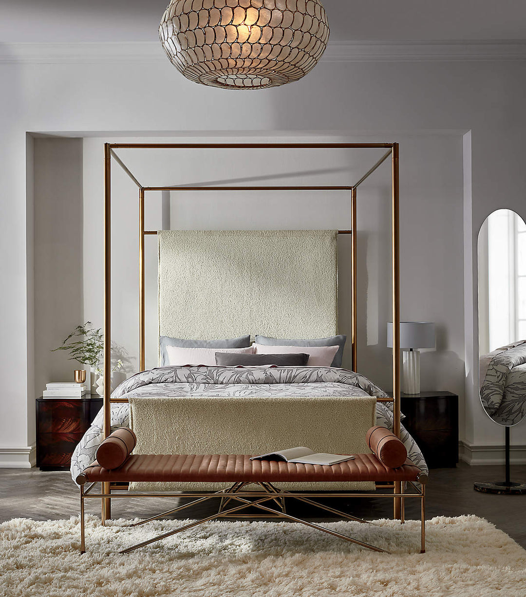 LA STRIZZA 61" SADDLE LEATHER BENCH WITH BOLSTER PILLOWS