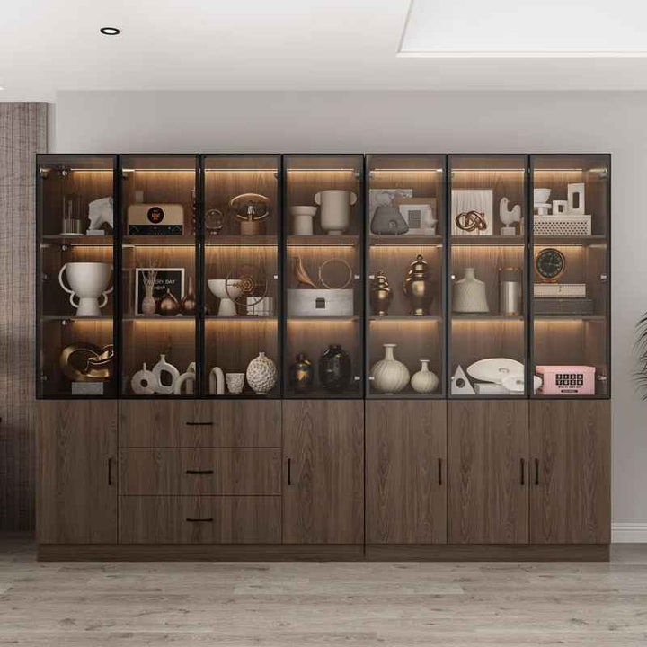 Glass Doors Display Case Curio Cabinet With Drawers