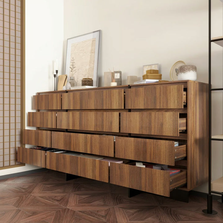 Mid Century Modern 12 Drawer Dresser With Wooden Base