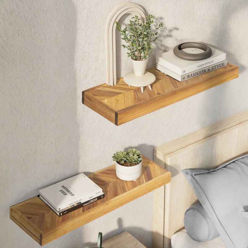 Jorgensen 2 Pieces Acacia Solid Wood Chevron Floating Shelves for Wall Decor