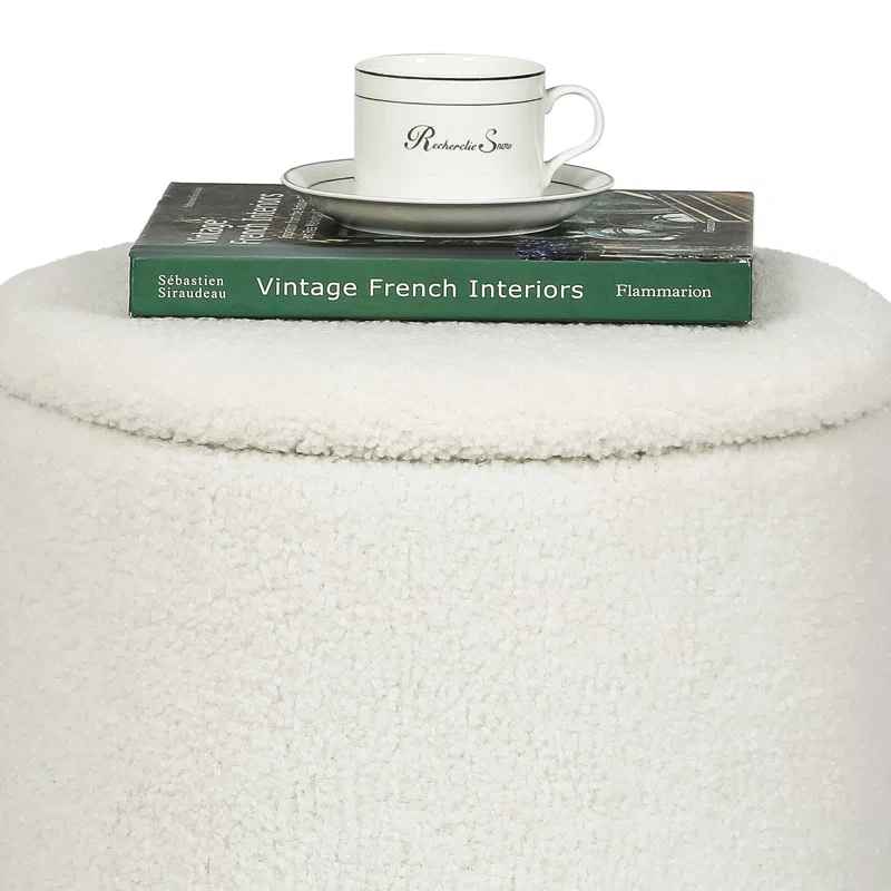 Teddy Fleece Round Ottoman With Stroage