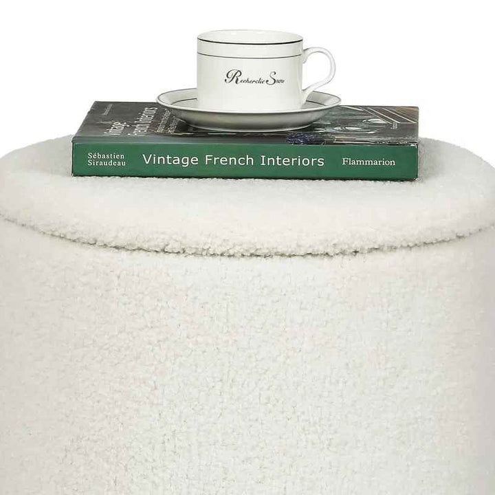 Teddy Fleece Round Ottoman With Stroage