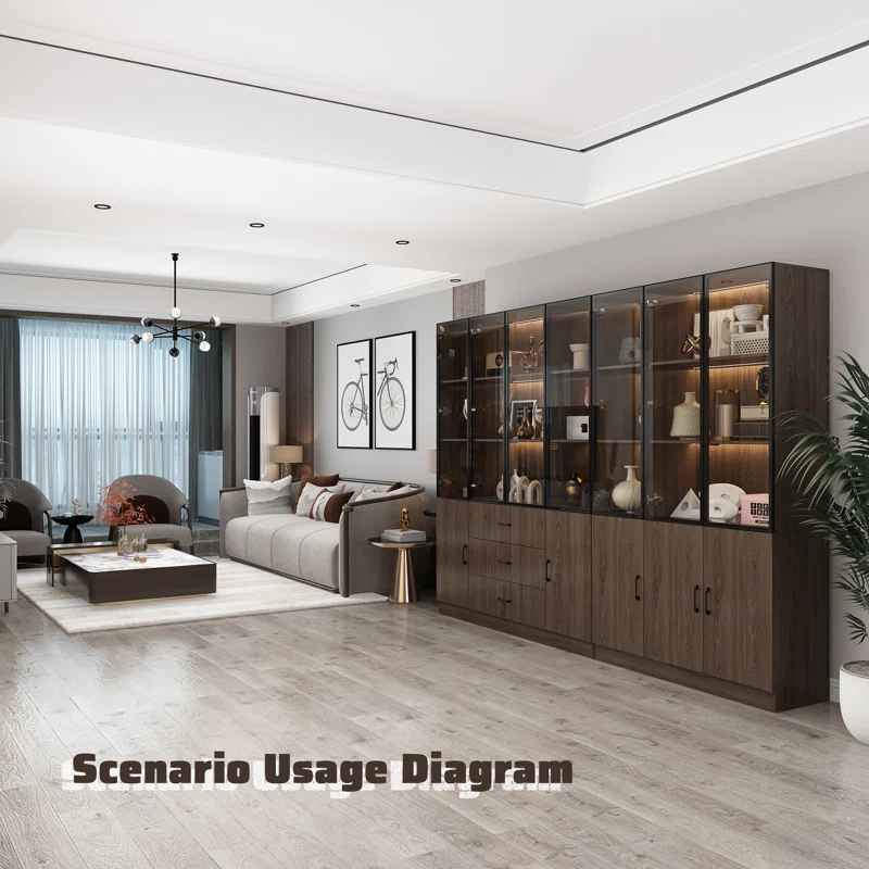 Glass Doors Display Case Curio Cabinet With Drawers