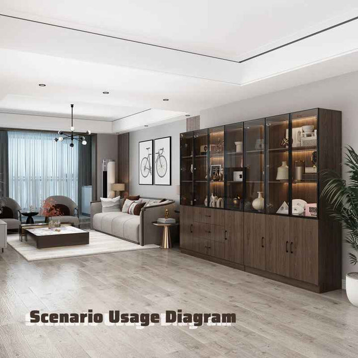 Glass Doors Display Case Curio Cabinet With Drawers