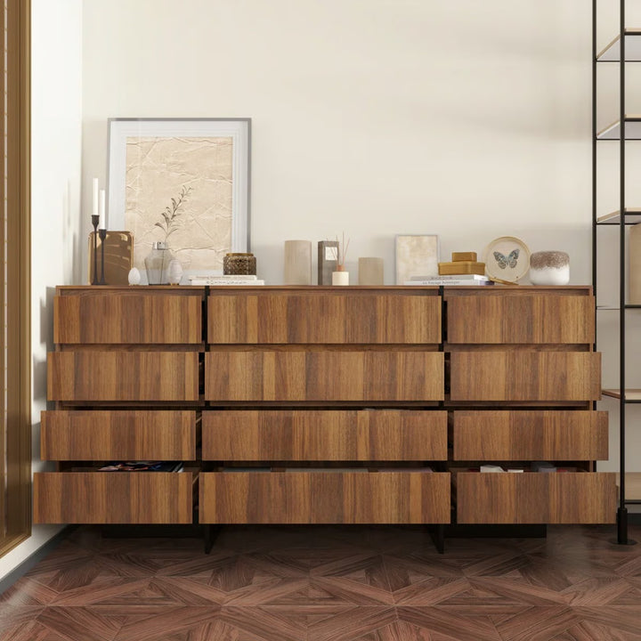 Mid Century Modern 12 Drawer Dresser With Wooden Base