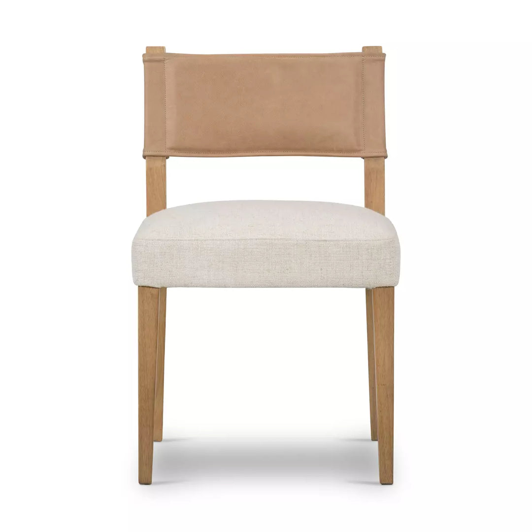 Ely Rustic Lodge Cream Performance Beige Wood Dining Side Chair