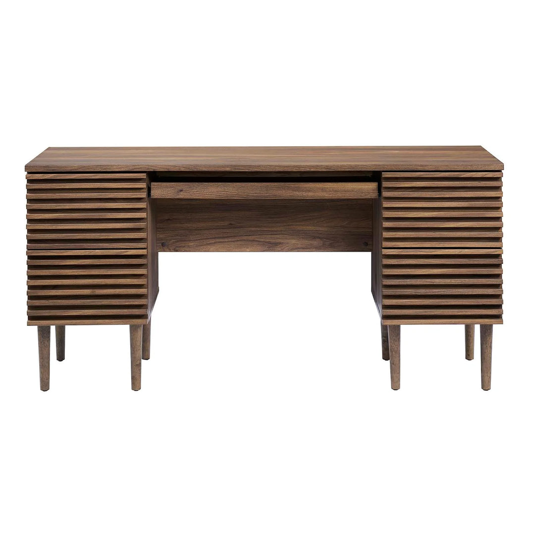 Ribbed Office Desk - Walnut