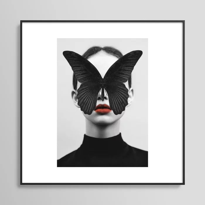BLACK BUTTERFLY Framed Art Print-20"x20"