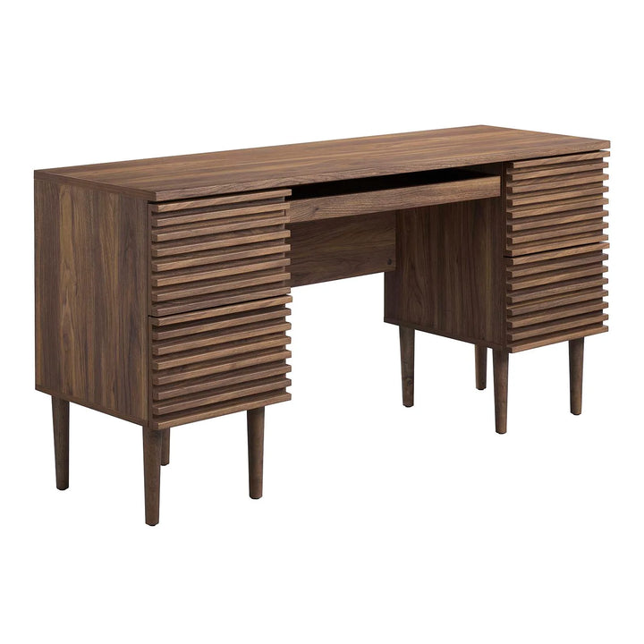 Ribbed Office Desk - Walnut