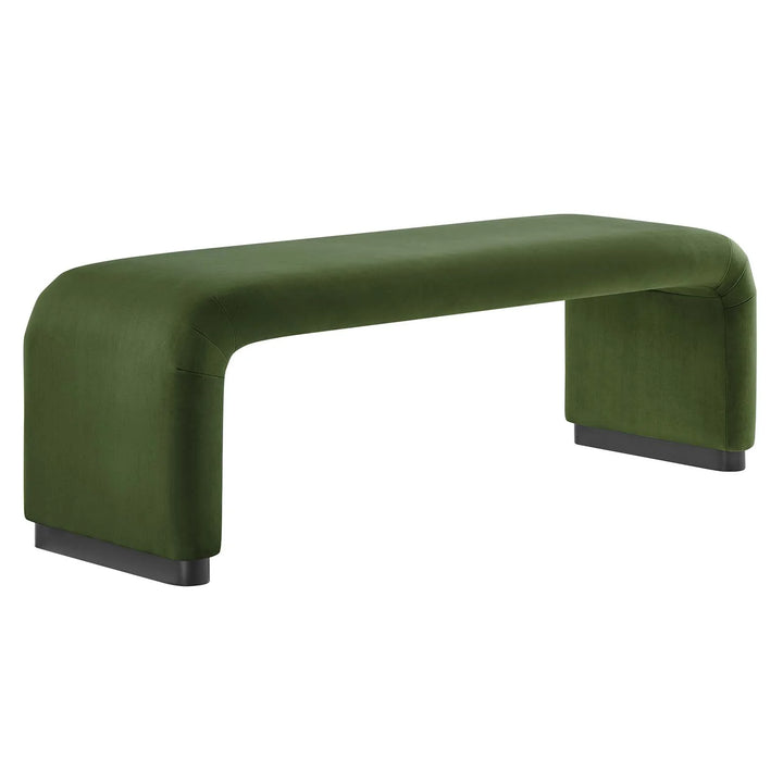 Dell Performance Velvet Waterfall Long Bench - Black Moss Green