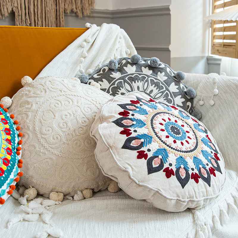 Global Artisan Handmade Boho Round Tassel Throw Pillows