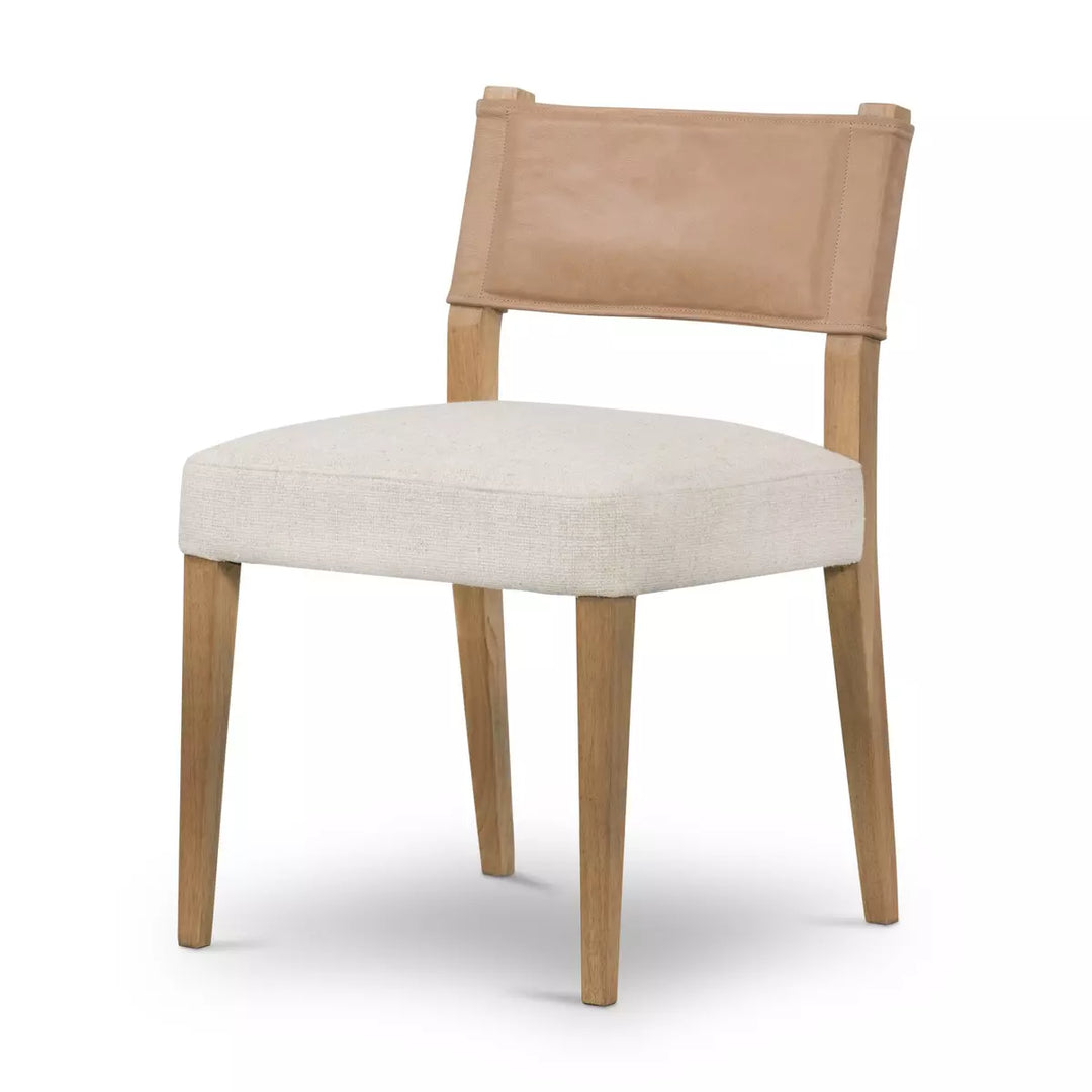 Ely Rustic Lodge Cream Performance Beige Wood Dining Side Chair