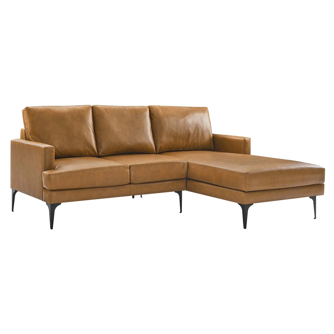 Everleigh Right-Facing Vegan Leather Sectional Sofa in Tan