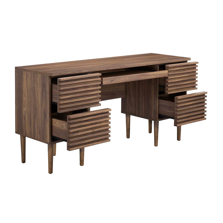 Ribbed Office Desk - Walnut