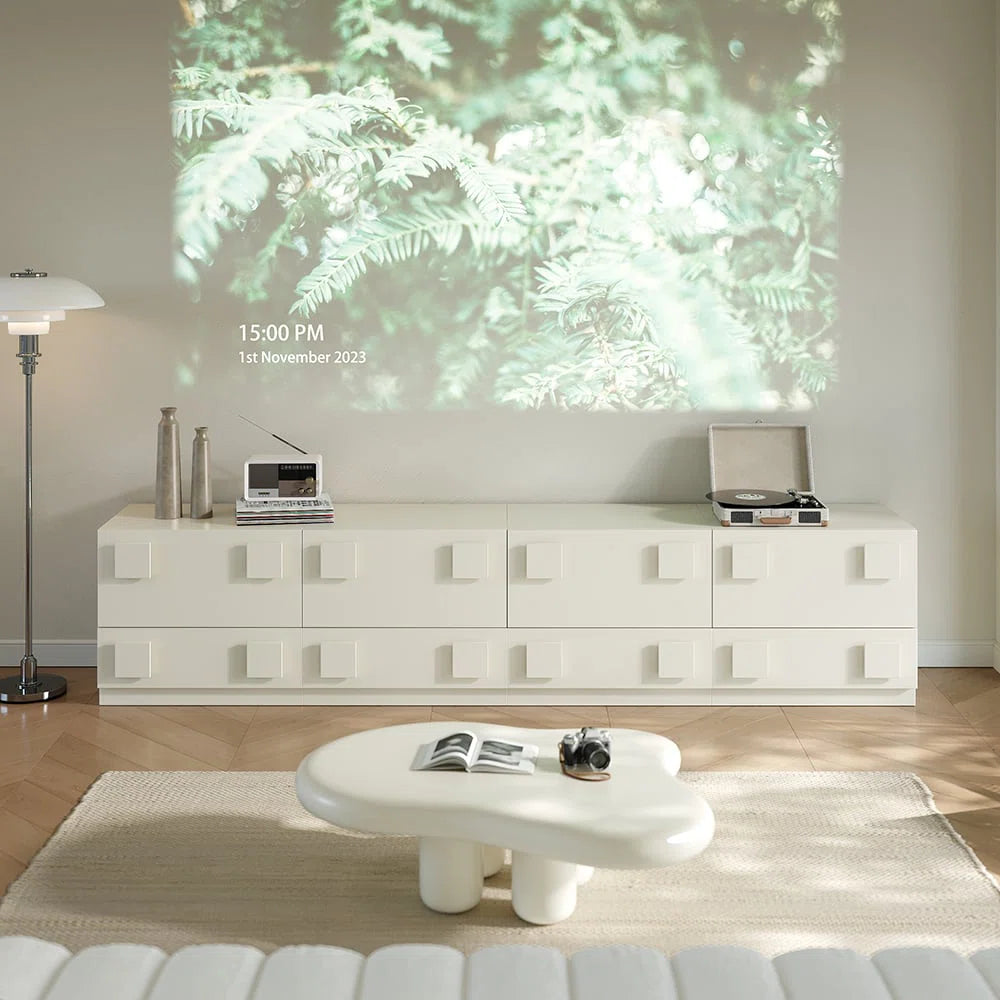 Hokku Designs Modern White Wood TV Stand With 4 Drawer Convert To Tall Media Cabinet For 80" Tvs
