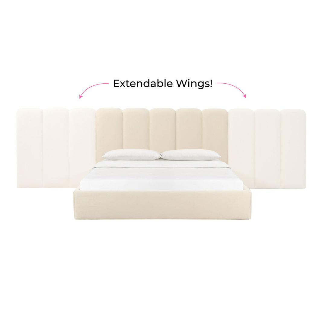 Alpani Cream Velvet Bed With Wings - King