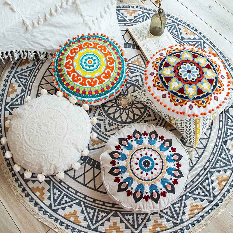 Global Artisan Handmade Boho Round Tassel Throw Pillows