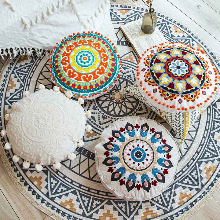 Global Artisan Handmade Boho Round Tassel Throw Pillows