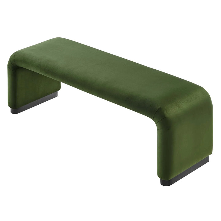 Dell Performance Velvet Waterfall Long Bench - Black Moss Green