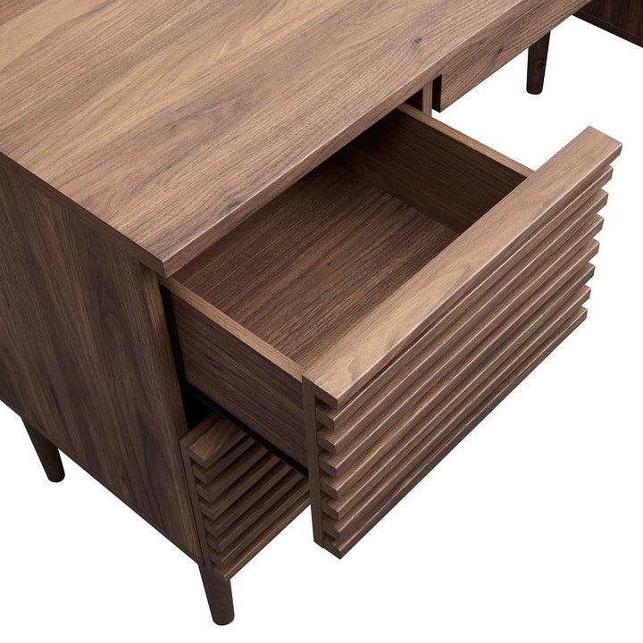 Ribbed Office Desk - Walnut