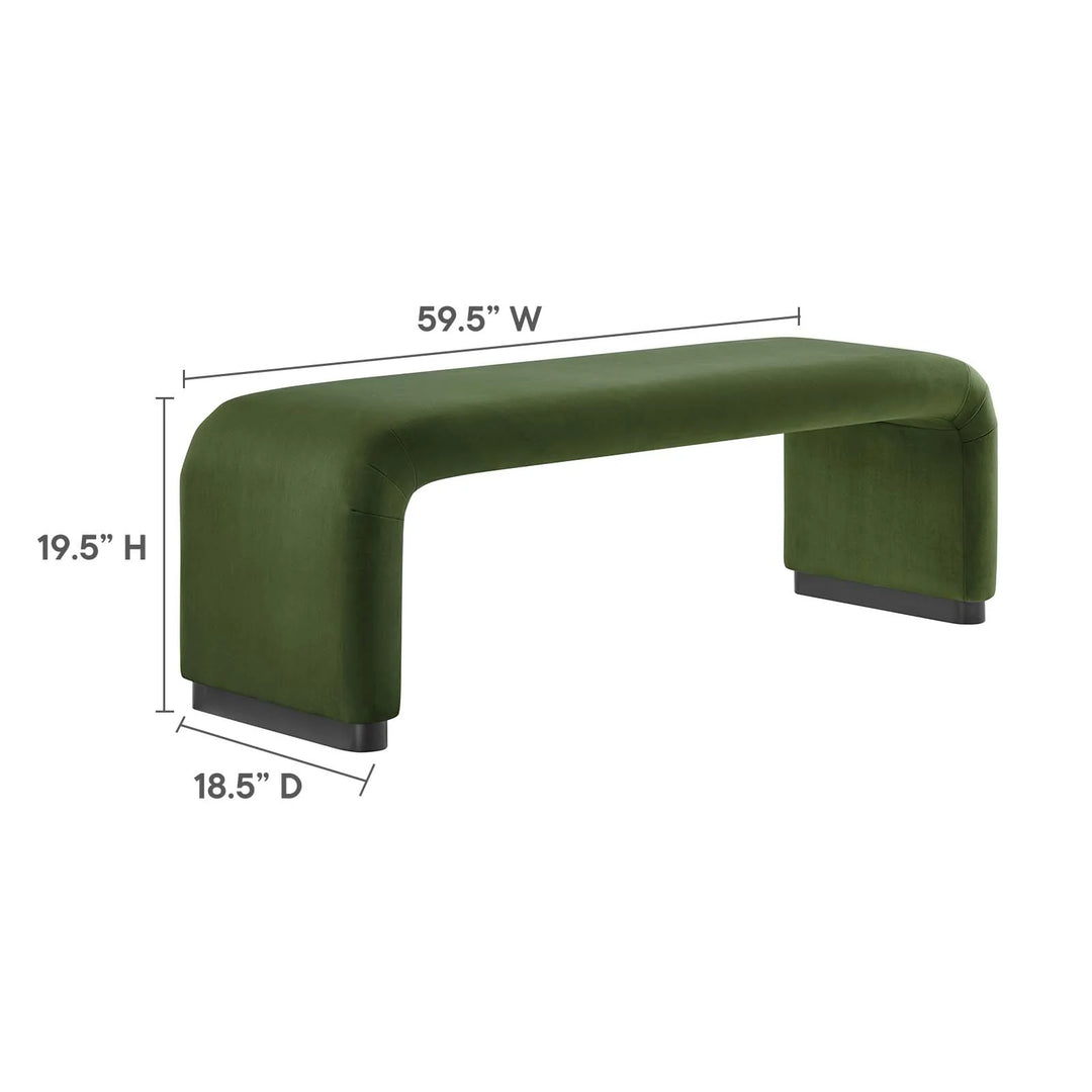 Dell Performance Velvet Waterfall Long Bench - Black Moss Green