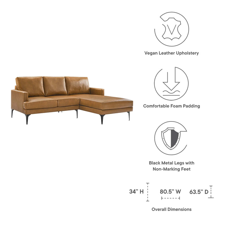 Everleigh Right-Facing Vegan Leather Sectional Sofa in Tan