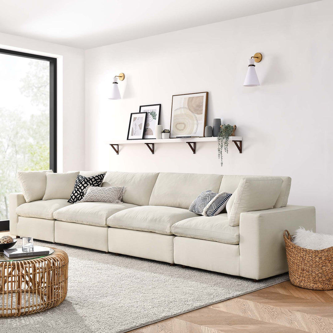 Commix 4 Piece Down Filled Overstuffed Sectional Sofa Set in Light Beige